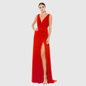 NWT Mac Duggal Sleeveless V-Neck Chiffon Gown Chili 2 #9407